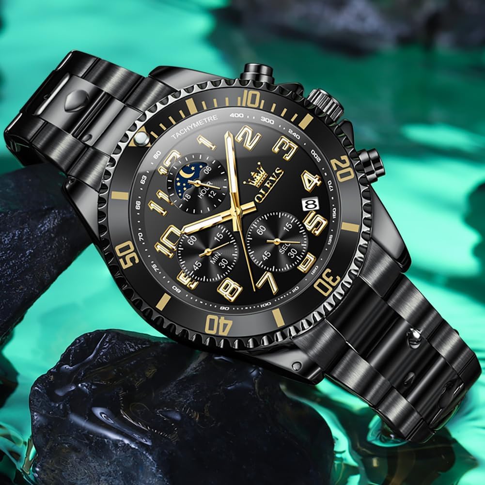 OLEVS Luxury Watches for Men, Large Face Dress Mens Stainless Steel Watch, Classic Waterproof Quartz Watches for Men, Gold/Black/Blue/Green/White/Gray/Red Dial - Image 4