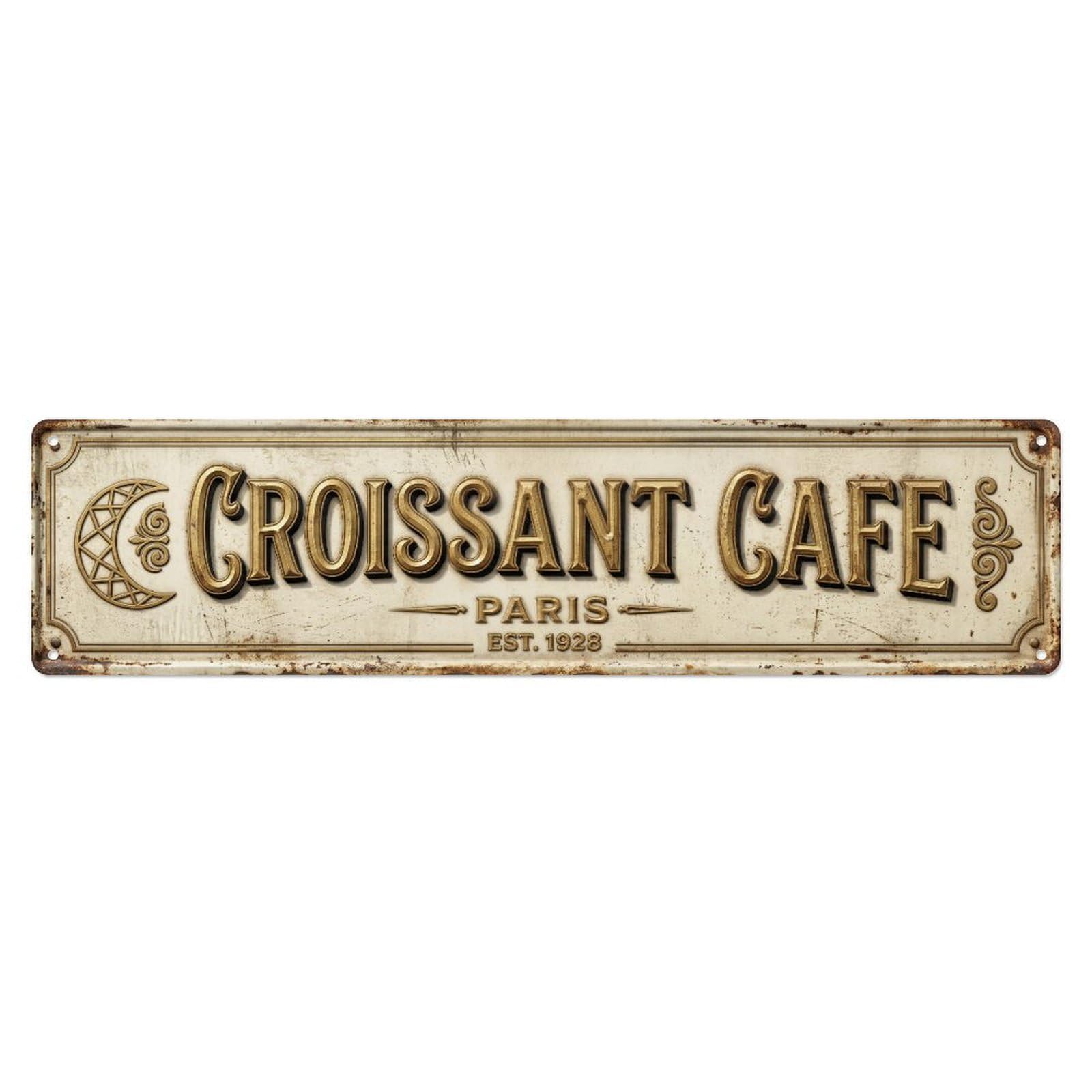 CROISSANT CAFE French Pastries Metal Tin Skinny Sign Plaque Wall Decor for Cafe, Club Bar, Office, Home Garden Metal Poster 4x16Inch