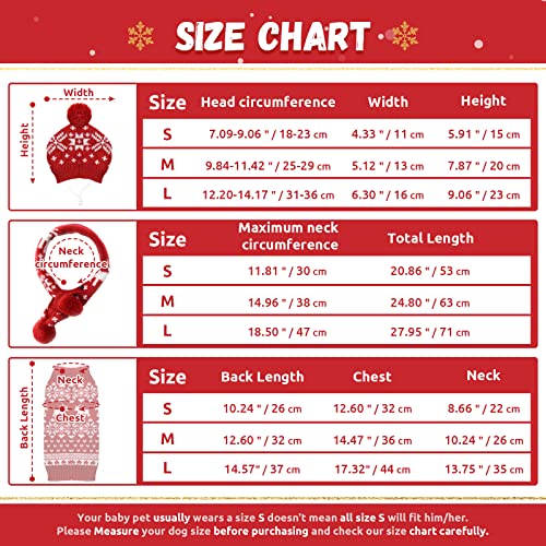 ABRRLO Dog Christmas Jumper 3 PCS Set Pet Hat Scarf Sweater Snowflake Xmas Costume Knit Outfits Puppy Cat Holiday Clothes (L,Red) - Image 2