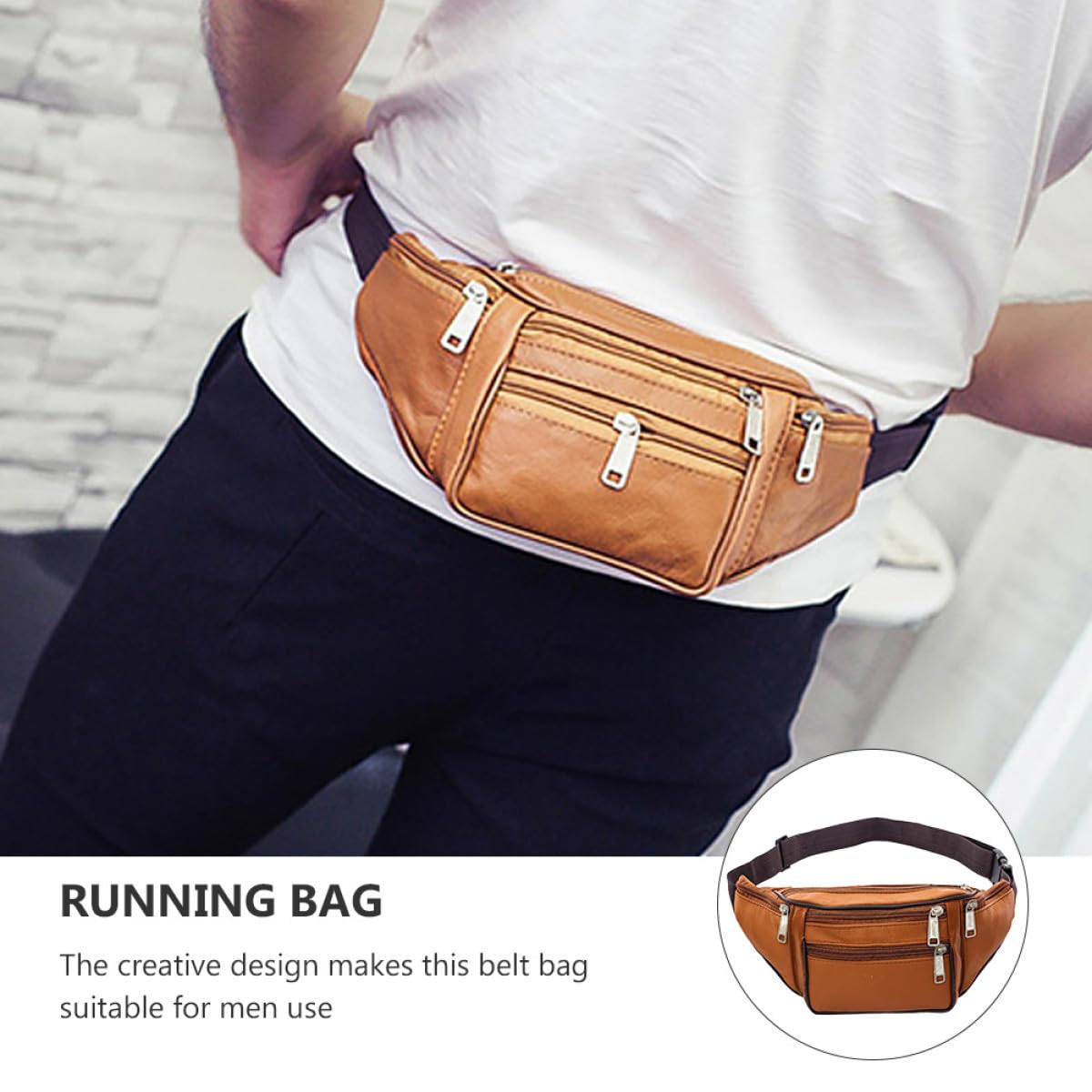 Mipcase Riñonera para Hombre de PU Resistente y Antideslizante Diseño Simple y Elegante Bolsa Multifuncional para Cintura para Viajes y Uso Diario
