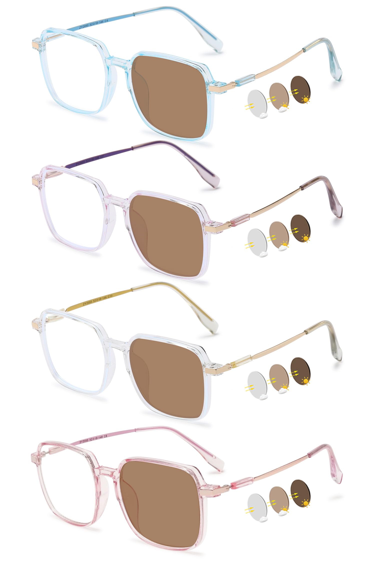 VEVESMUNDO Selbsttönende Blaulichtfilter Lesebrille Photochrome Groß Metall Stylisch Sonnenbrille Grau Getönte Brille mit UV-Schutz für Damen Herren