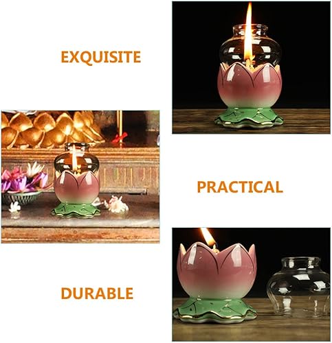 Miniatura 6 de 2 juegos de lámpara de aceite de flor de loto, lámpara de mantequilla budista, lámpara de queroseno antiguo, resistente al viento, soporte para