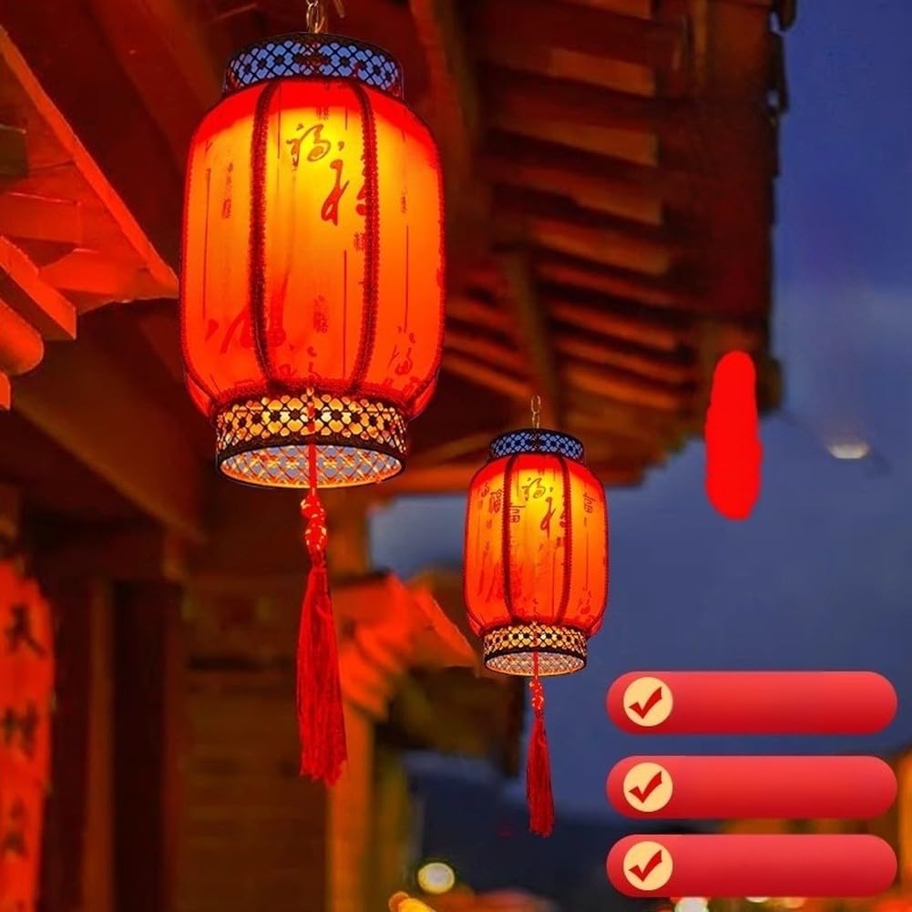 Linterna solar roja para colgar en el jardín al aire libre, decoración de estilo asiático resistente a la intemperie con LED de encendido automático para patio, patio, patio, 30 x 17 cm