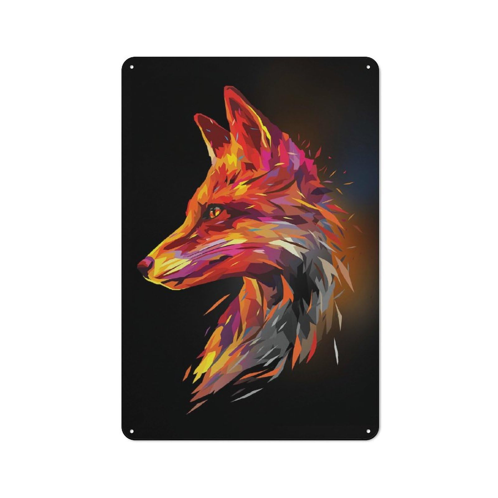 Junmoney Abstract Fox Printed Metal Sign 30X20cm For Café Or Restaurant, New-Space Wall Decor For Café Owners And Decorators