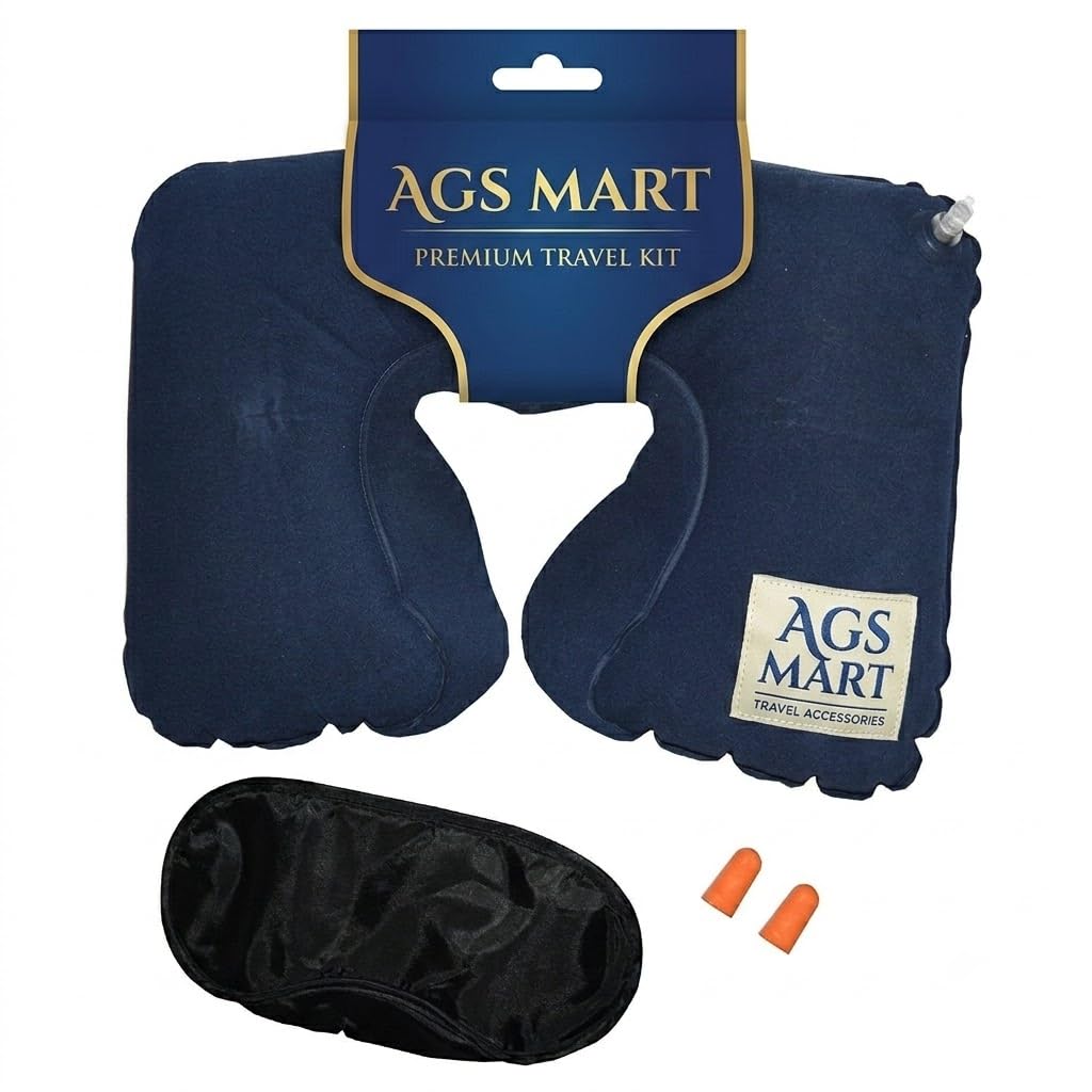 AGS MART Cotton Travel Kit Combo - Inflatable Neck Air Pillow, Eye Mask, Ear Bud - Multi Color (Pack of 3 Items)-image-7