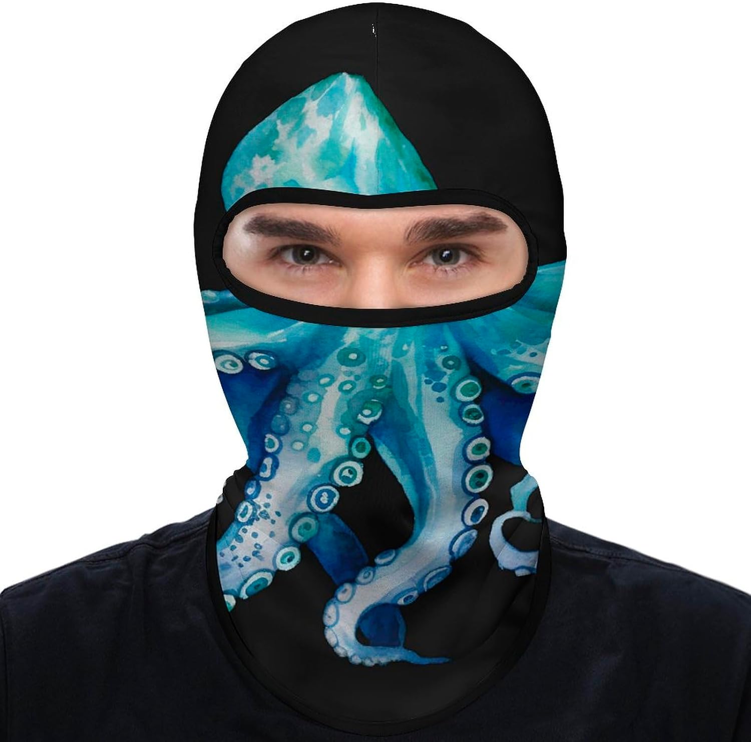 Balaclava Face Mask for Men Women Sun Protection Full Face Cover | Breathable Blue Watercolor Octopus Full Face Mask Windproof Ski Mask Motorcycle Helmet Lining for Outdoor Sport Cycling