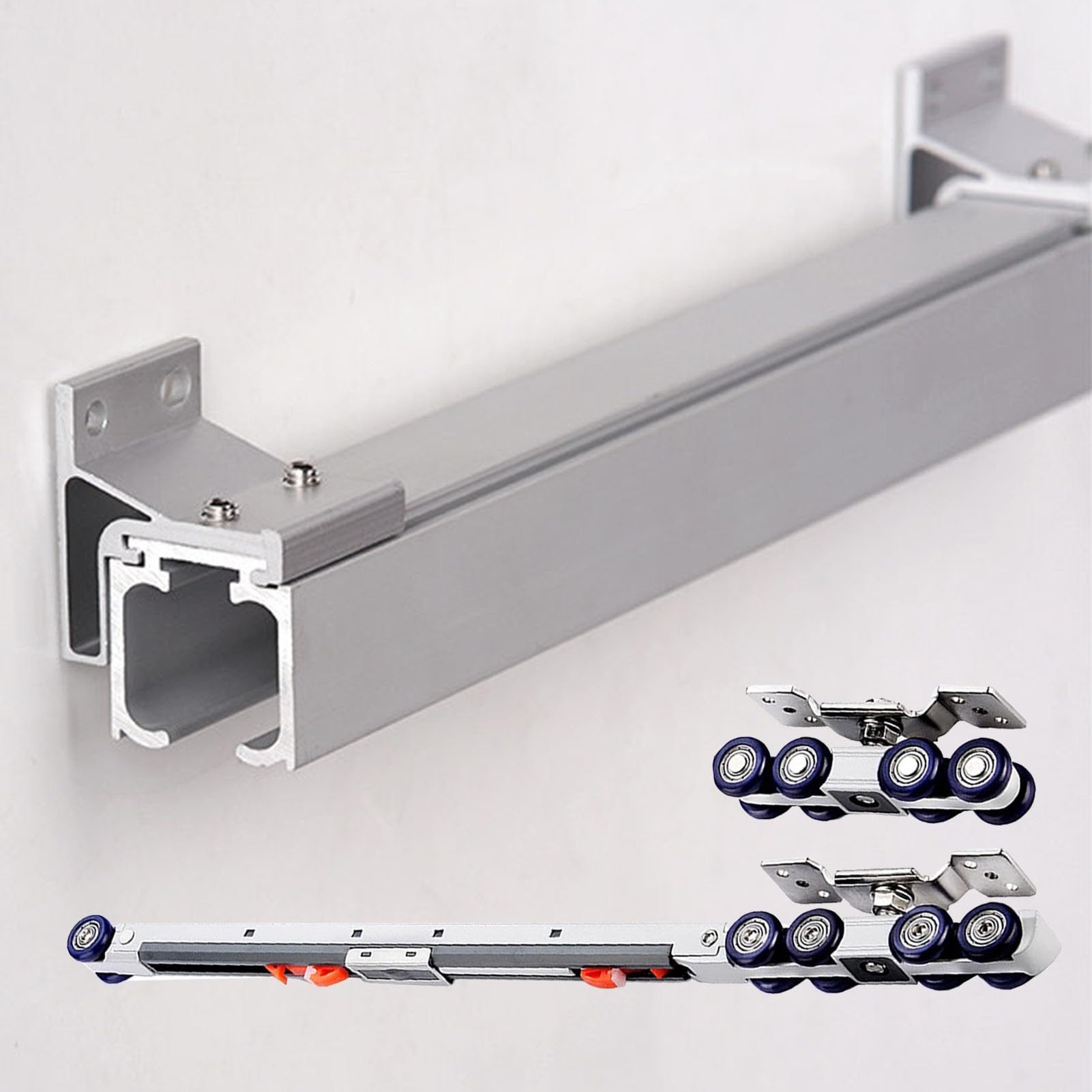 EXCLURA Dual Installation Barn Door Hardware, Top Mount/Wall Mount Aluminum Track System, Pocket Door Frame Kit for Indoor Exterior Sliding Doors(Silver-white,3.2m/10.5ft)