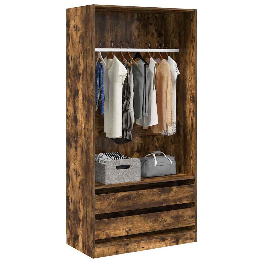 Armadio in legno di rovere affumicato, 100 x 50 x 200 cm, con asta appendiabiti, cassetto e scomparto, guardaroba per camera da letto, corridoio e spogliatoio
