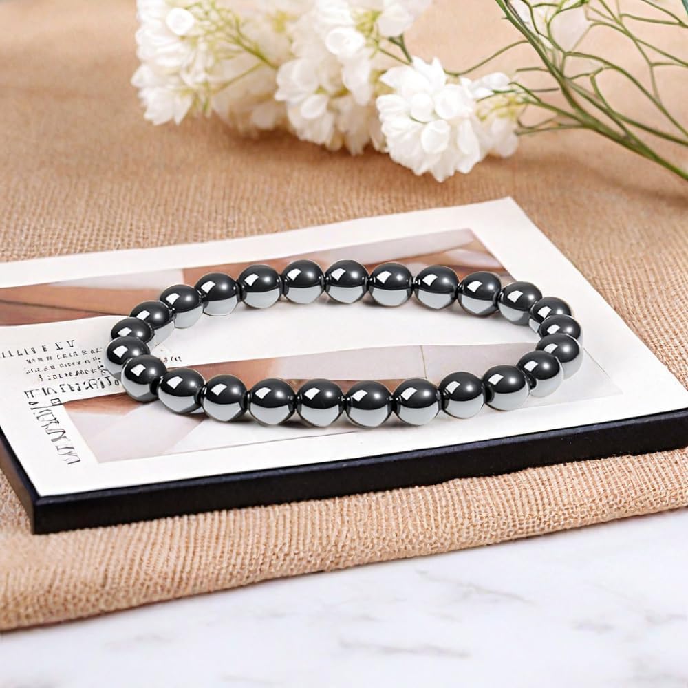 Bracelet Gifts for Women Men, Natural Stone Crystal Bracelet for Anxiety Stress Relief, 8MM Handmade Beaded Bracelets Healing Stretch Bracelets Birthday Gifts for Men and Women - Hematite - Image 2