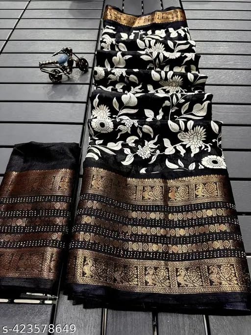 Image of SuperLaxmi Women's Floral Printed Dola Silk Saree with Blouse Piece