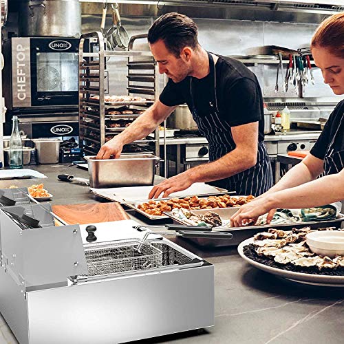 Nurxiovo 16 Liter Electric Commercial Deep Fryer with Double Basket Large Countertop Stainless Steel 2 Baskets Deep Fryers French Fries Fish Turkey Restaurant Home Kitchen 2 Tank 3600W