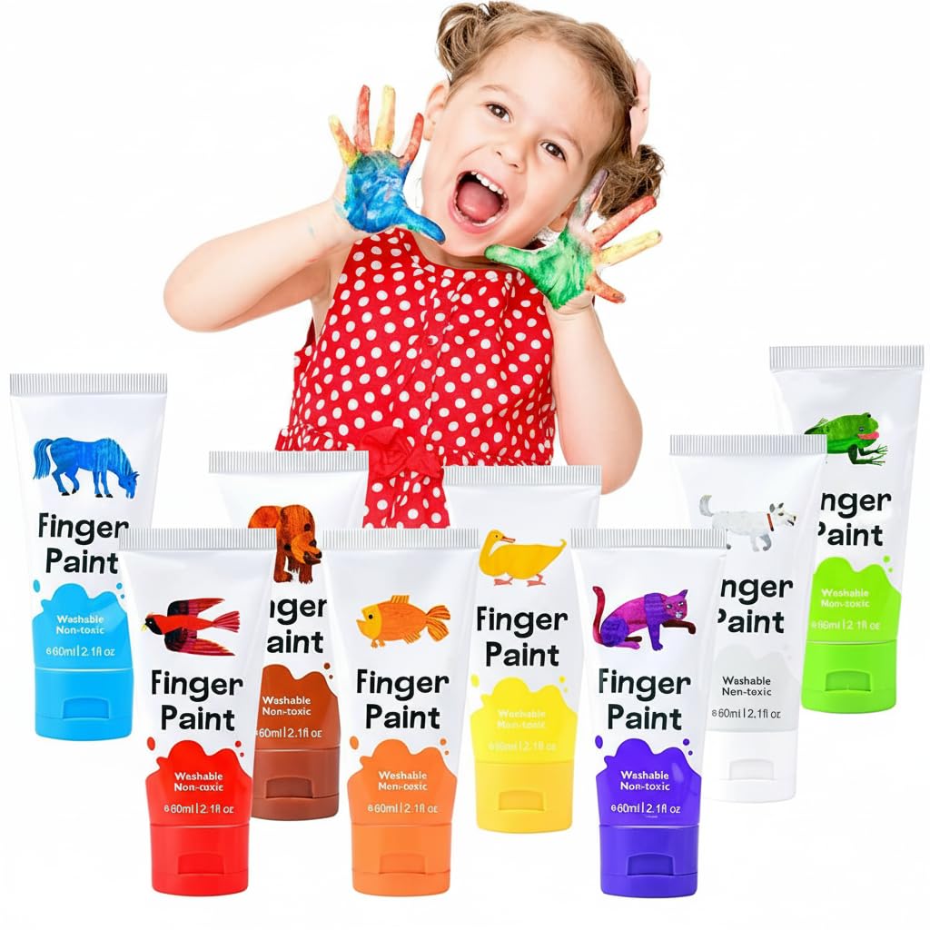 Washable Finger Paint Set For Kids, Finger Paints For Toddlers Non-Toxic, Art Supplies For Kids, My First Fingerpaint Kit, Paint For Diy Crafts Painting Art Painting Supplies Gift (8 Color)