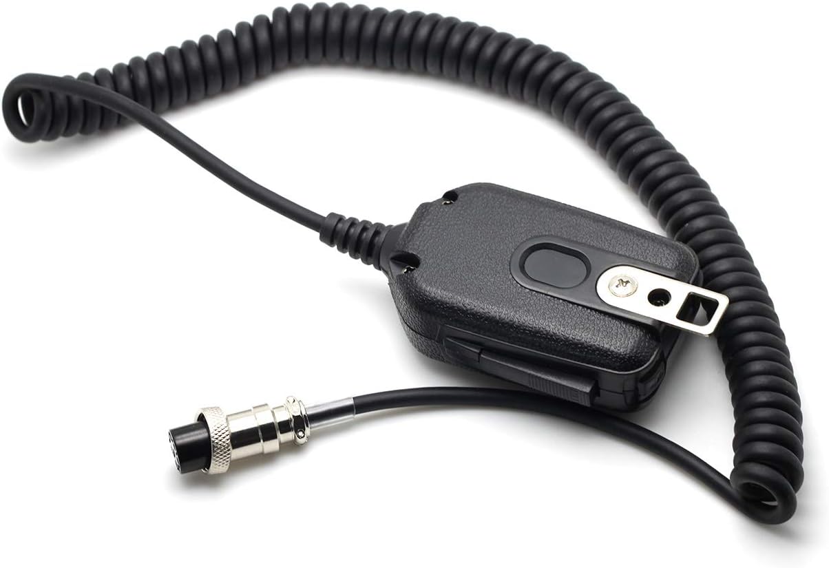 Back view of the Kymate HM-36 microphone showing the PTT button and metal clip