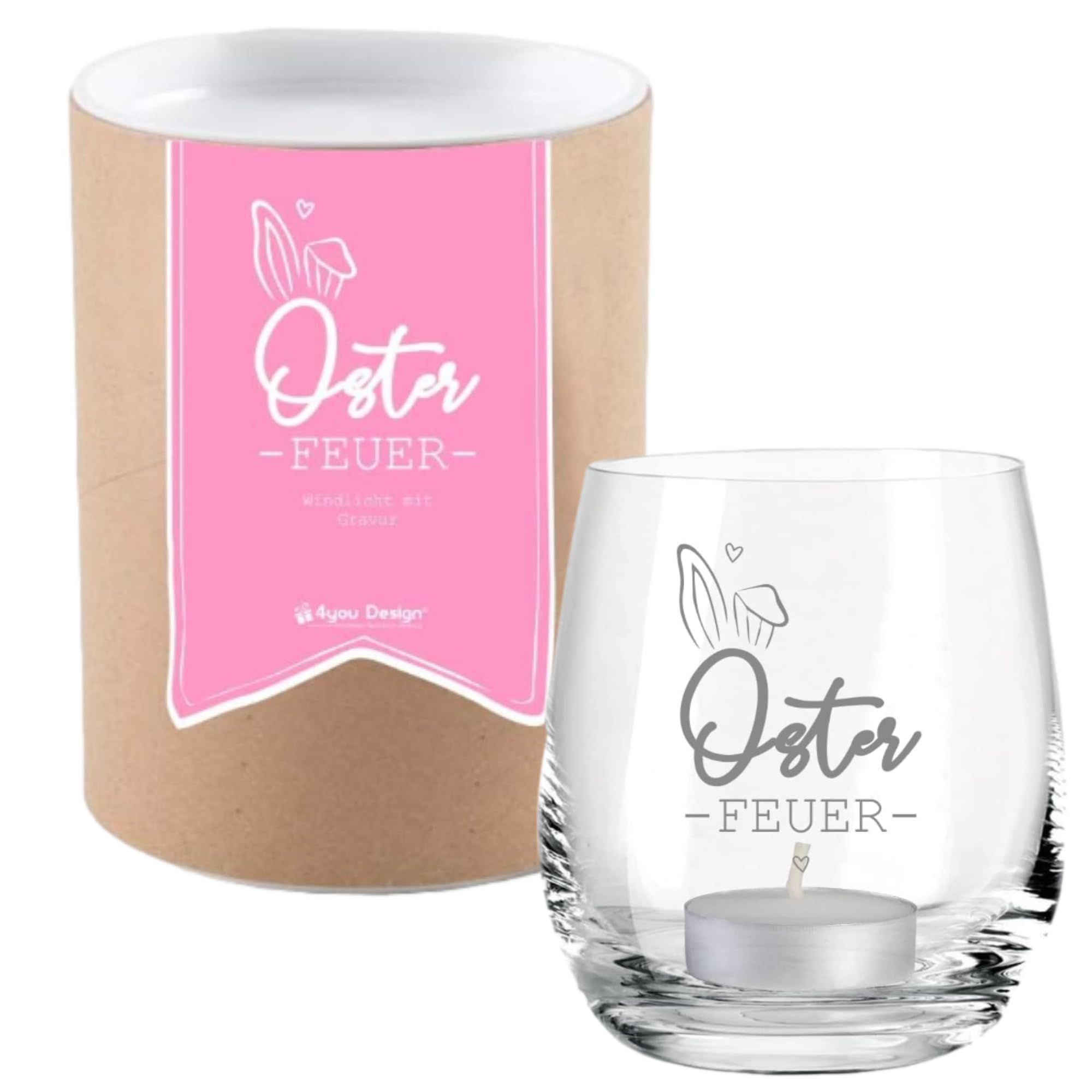 4you Design Windlicht Osterfeuer to go mit Geschenkbox, Geschenkidee zu Ostern, Ostergeschenk Erwachsene, Eltern, Oma oder Kollegen, Teelichthalter Mitbringsel zu Ostern
