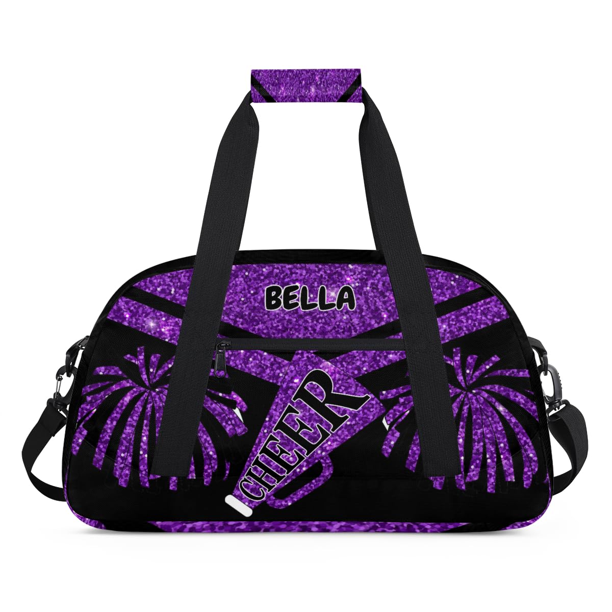 Custom Sports Duffel Cheerleaders Bag Girls, Sports Travel Bag Tote Carry On Weekender Gym Dance Cheer Sleepover Bag, Deep Purple Glittering Sequins