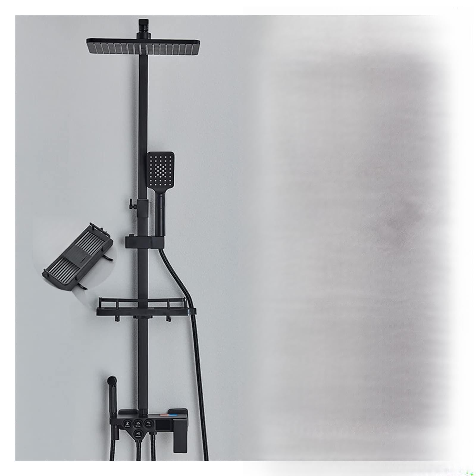 CVFRDD LCD Digital Black Bathroom Shower System Set Bathroom Thermostatic Faucet System With 4 Way Rainfall Shower Faucet Set Mixer Tap(Hold-Cold Black C)