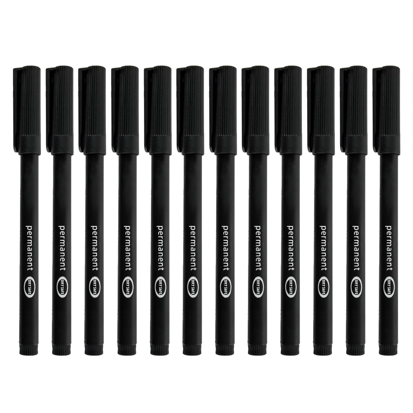 Rotulador Permanente Negro | Pack de 12 Marcador permanente Punta Fina 0.6mm | Para Metal Vidrio Plástico Cartón Madera Piedra | Uso Profesional Oficina Hogar Escuela Manualidades Dibujo Etiquetado