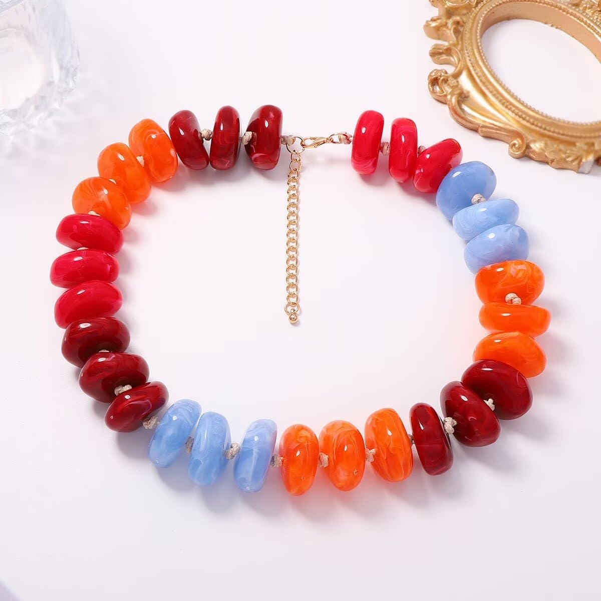 JNF Chunky Beaded Necklace for Women Large Big Statement Irregular Bead Choker Necklaces Boho Bold Colorful Beads Jewelry