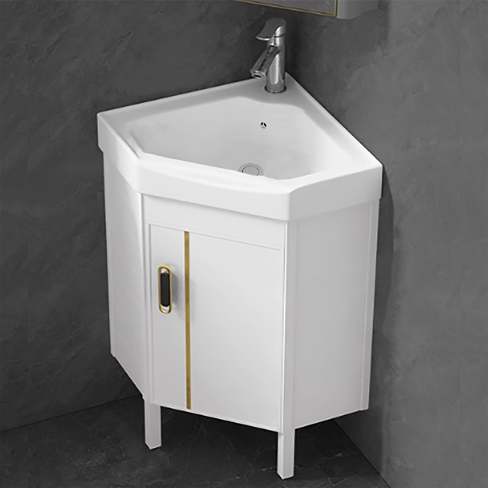 GLJTUO Corner Bathroom Vanity Sink Combo Cabinet Set with Faucet Soft Close Doors for Small Space Floor Mounted Washing Hand Basin Design Ceramic Sink Blue Color 43cm/16.9in,White-43cm/16.9in