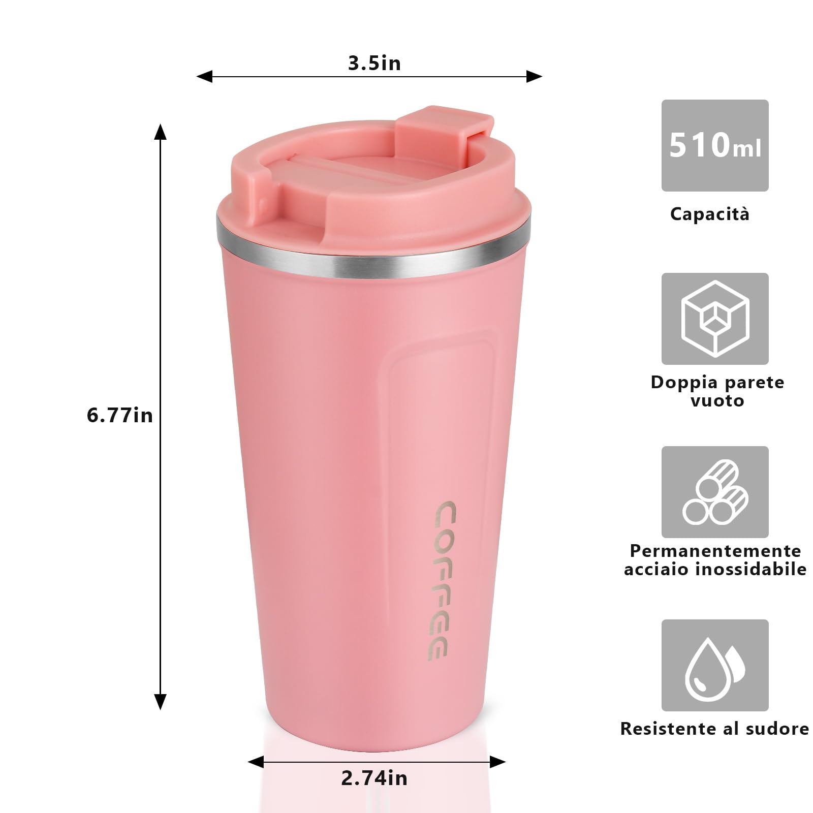 Tazza Termica Da Viaggio 510 Ml In Acciaio Inox - Mantiene Caldo E Freddo Per Ore, Senza BPA