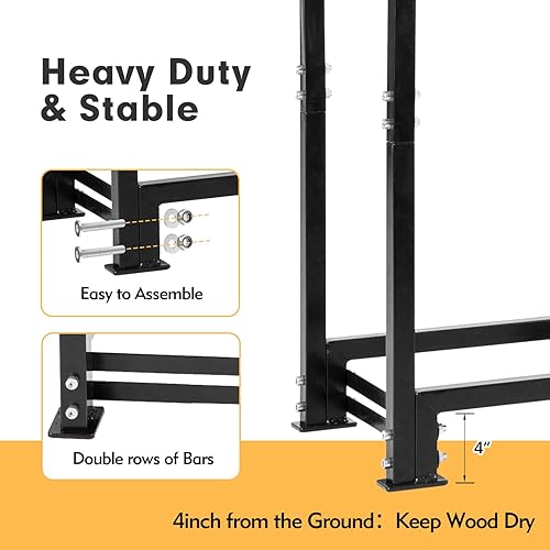 Miniatura 6 de nalone Estante de leña para exteriores de 4 pies con tapa, resistente estante cuadrado fuerte con cubierta impermeable para chimeneas, soporte de