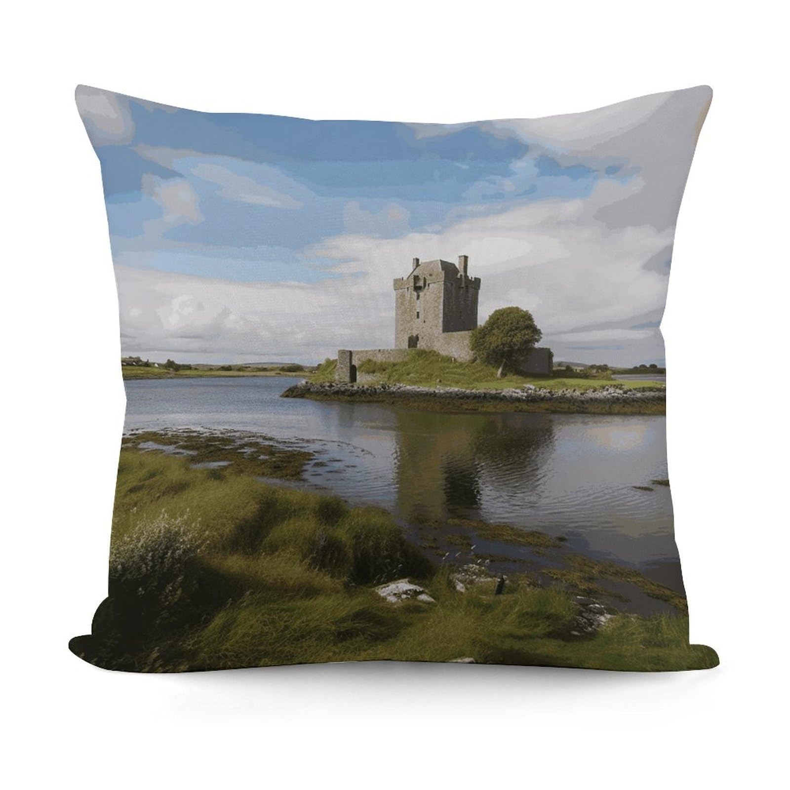 VstaDank View of The Dunguaire Castle Throw Pillow Covers 18x18 Inch Soft Couch Home Decor Cushion Cover Comfortable Plush Square Cushion Case Farmhouse Decorative Pillowcase for Living Couch