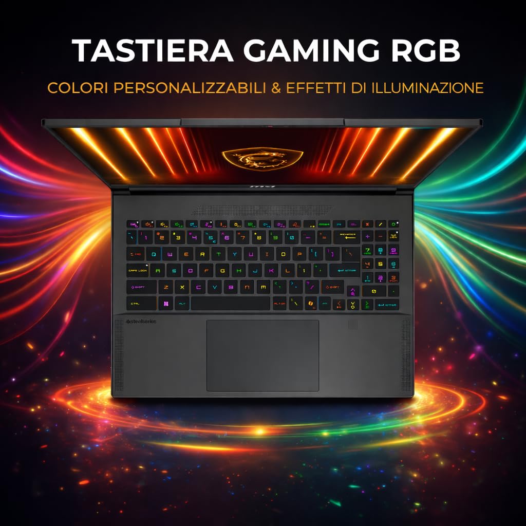 msi Stealth A16 AI+ Notebook Gaming Ryzen AI 9 HX 370, RTX 5080 16GB GDDR7, 32GB RAM, 2TB SSD, 16" QHD+ OLED HDR 240Hz 100% DCI-P3, Thunderbolt 4, Wi-Fi 7, Tastiera RGB, Fingerprint, Windows 11