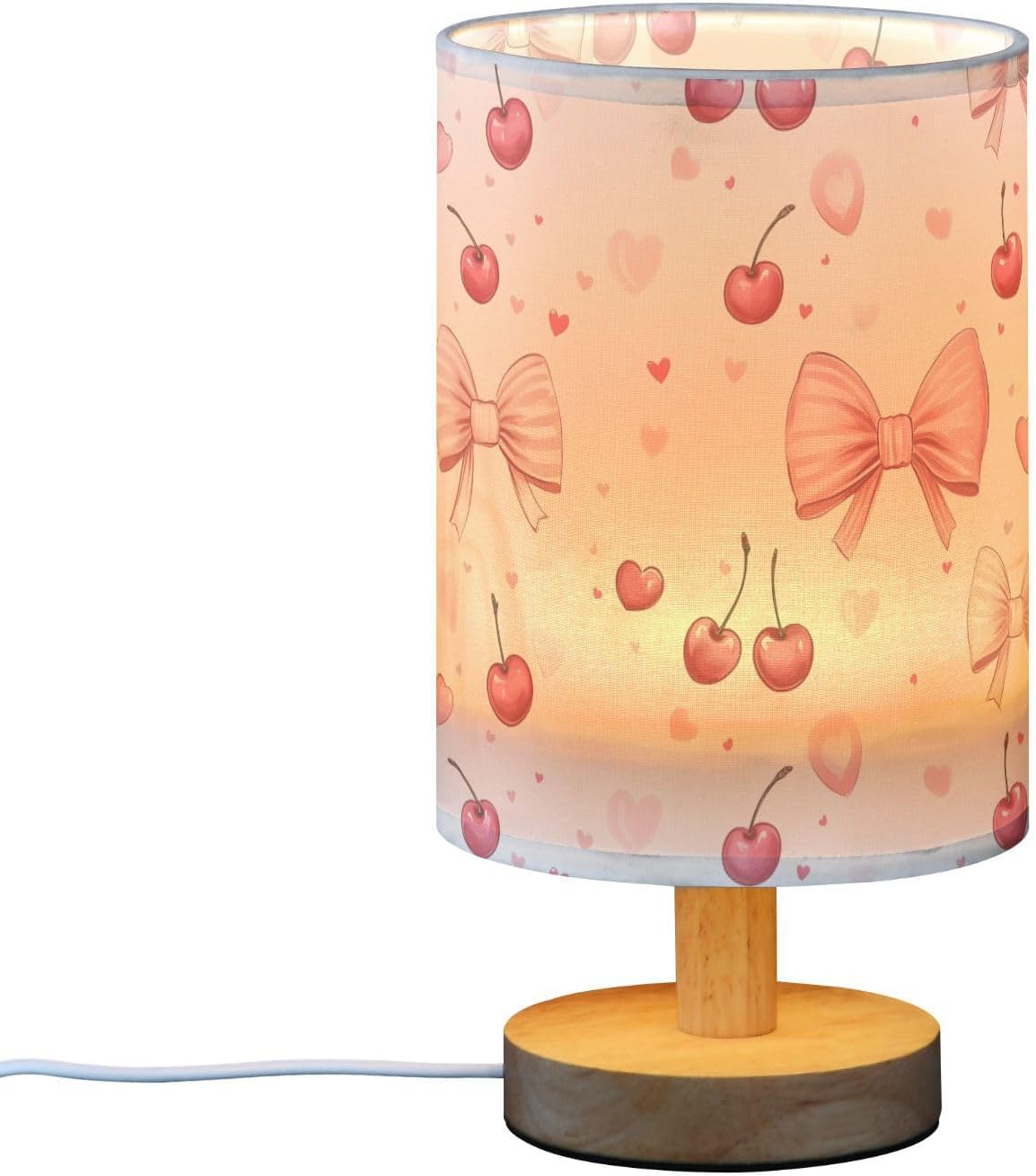 Table Lamp Cute Cherry Bow with USB Port for Bedroom Nightstand Lamp Small Bedside Lamps for Living Room, Office (LED Bulb Included)