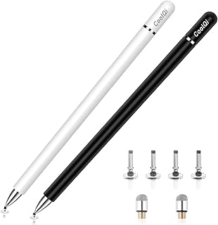 Stylus for iPad Stylus Pens Stylus Touch Screen Pens 2 in 1 Magnetic Disc Styli Pencils for iPhone/Ipad pro/Mini/Air/Android/Microsoft/Surface Touch Screens with 6 Replacement Tips-White/Black(2Pcs)