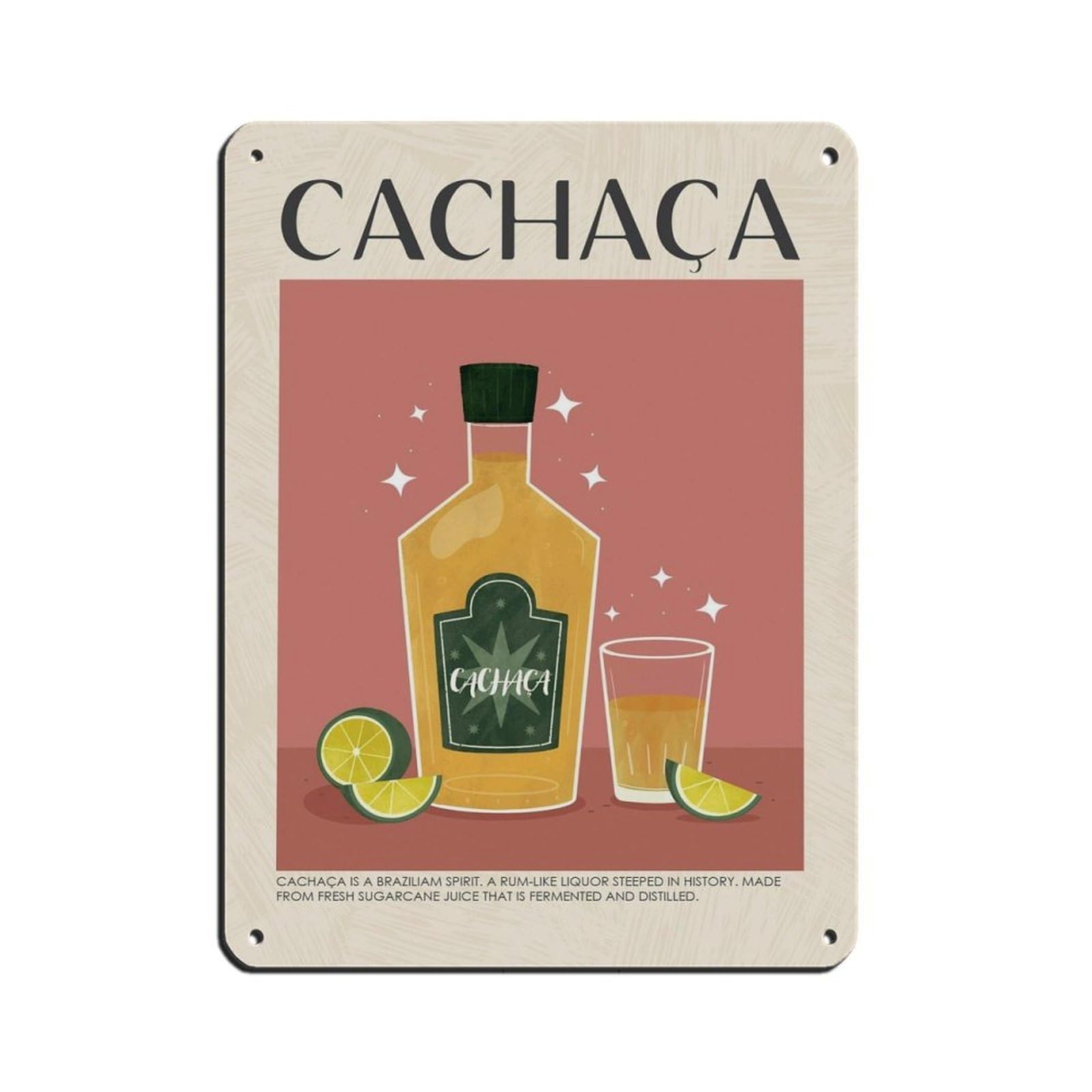 Cachaca Cocktail, Kitchen Poster, Bar Art Tin Sign Vintage Metal Pub Club Cafe Bar Home Wall Art Decoration Poster Retro 12x16inch(30x40cm)