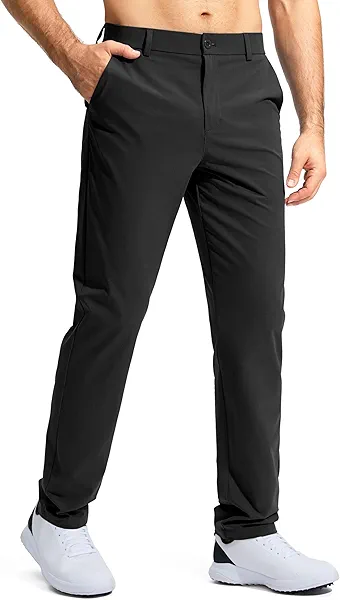 Pudolla Golf Pants for Men Stretch Dress Pants Mens Work Pants 32 Lightweight Quick Dry Casual Slacks Trousers with Pockets(Black 32Wx32L)