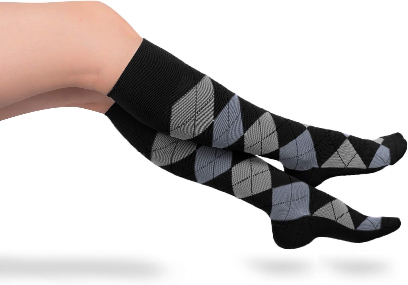 🔥 Cashback up to 70% EvoNation Men & Women Argyle Knee High Graduated Compression Socks 15-20 mmHg Moderate Pressure US Made Medical Quality Travel Support Stockings (Large, Black)