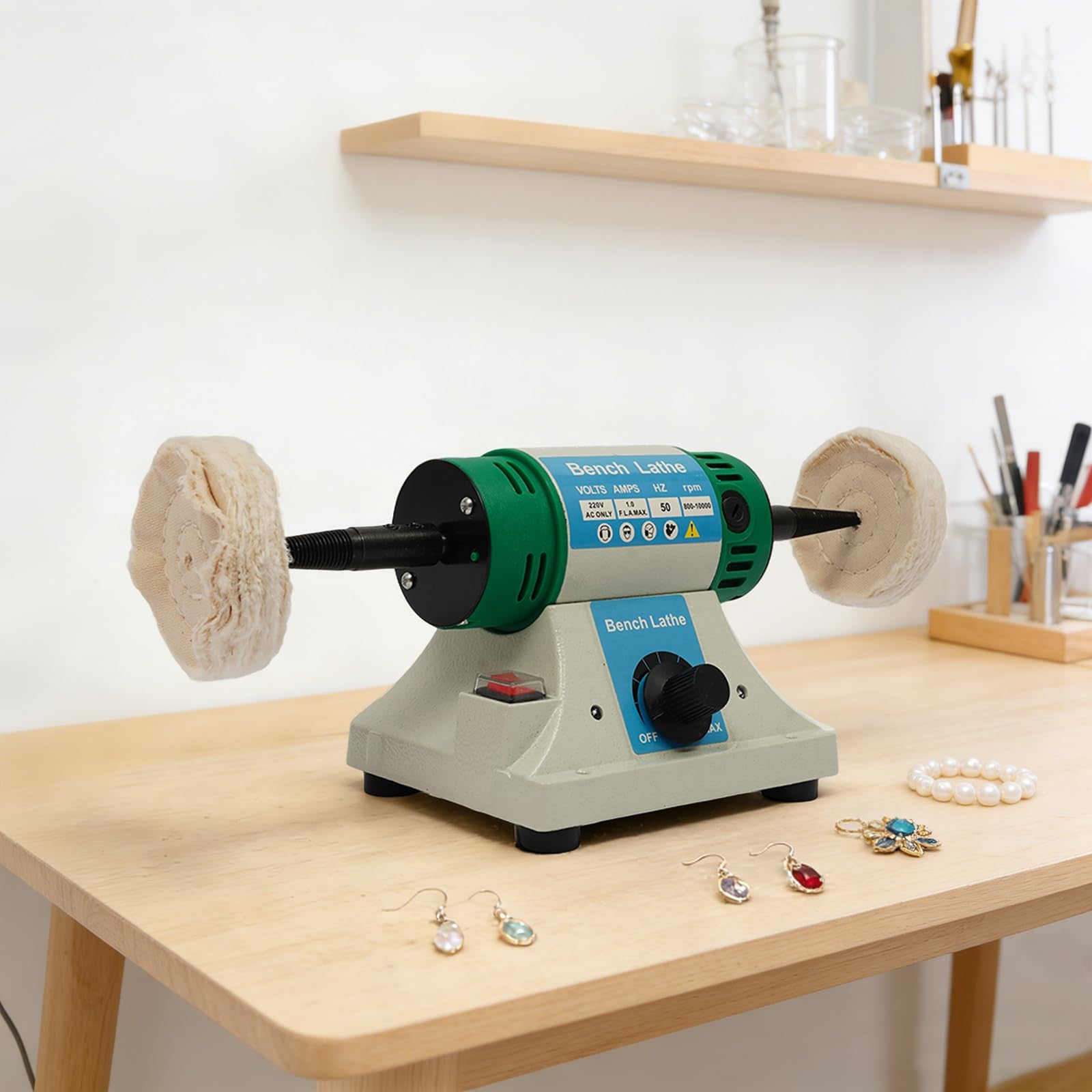 Pulidora de mesa de 10000 rpm, 320 W, con rueda de tela y rueda de fibra, lijadora eléctrica para joyas, madera, metal y jade