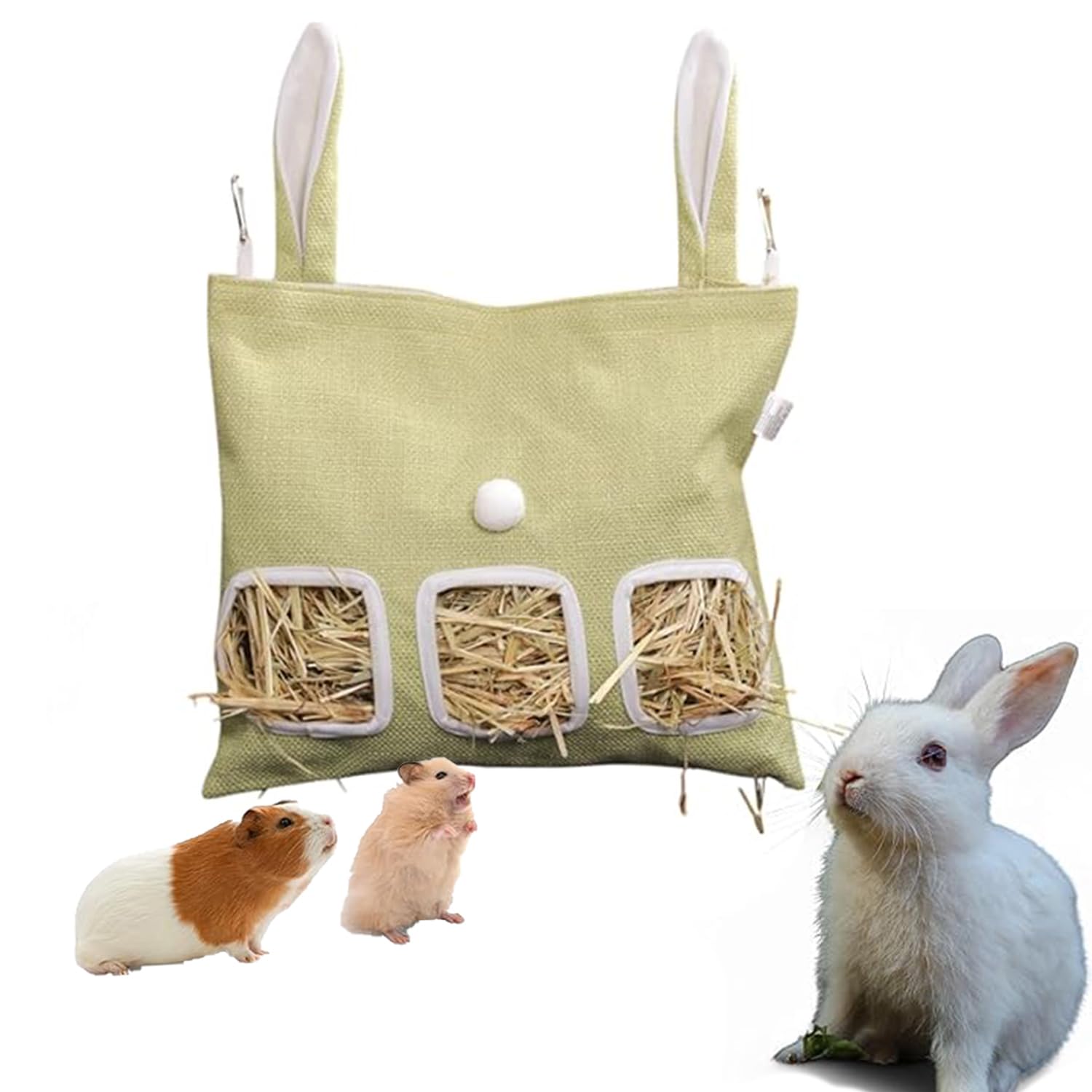 Roczential チモシー入れ 牧草入れ うさぎ 餌入れ ウサギ用給餌バッグ 牧草フィーダー 大容量 省スペース 散らからない 牧草袋 小動物向け食器 ウサギ用品 うさぎ えさ入れ