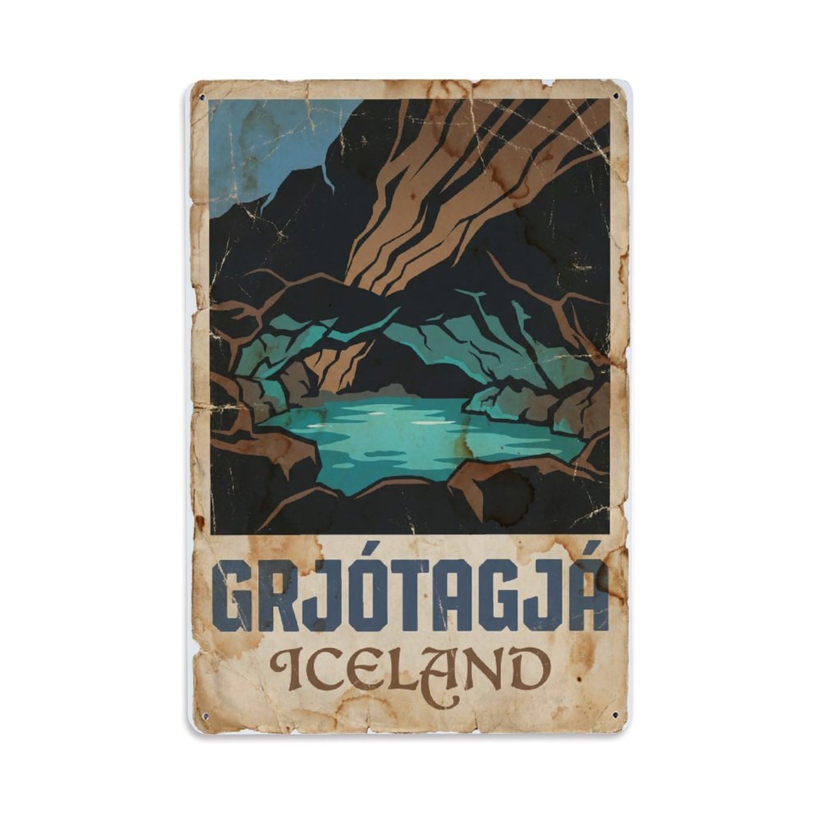 Vintage Travel Grjotagja Iceland Cave Metal Tin Sign