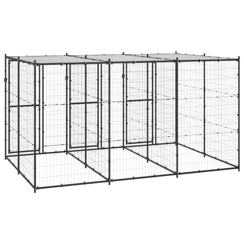 vidaXL Perrera de Exterior de Acero con Techo 7,26 m² Jaula Cachorro Mascota