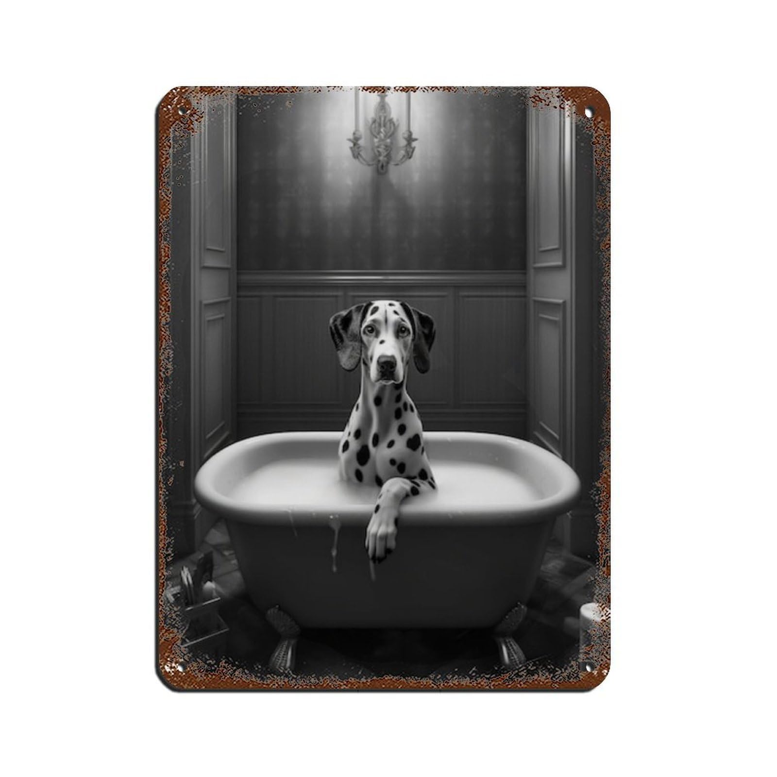 Adorable Dalmatian in Tub Poster Tin Sign Vintage Metal Pub Club Cafe Bar Home Wall Art Decoration Poster Retro 12x16inch(30x40cm)