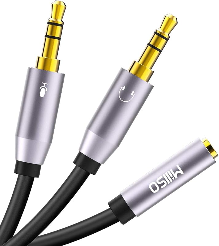 Headphone Splitter for Computer 3.5mm Headset Splitter Cable for PC | CTIA 3.5mm 2 x 3 Pole TRS Male to 4 Pole TRRS Female Y Jack Adapter for Smartphone PS4 Gaming Headset to PC - 12 inch / 30 CM