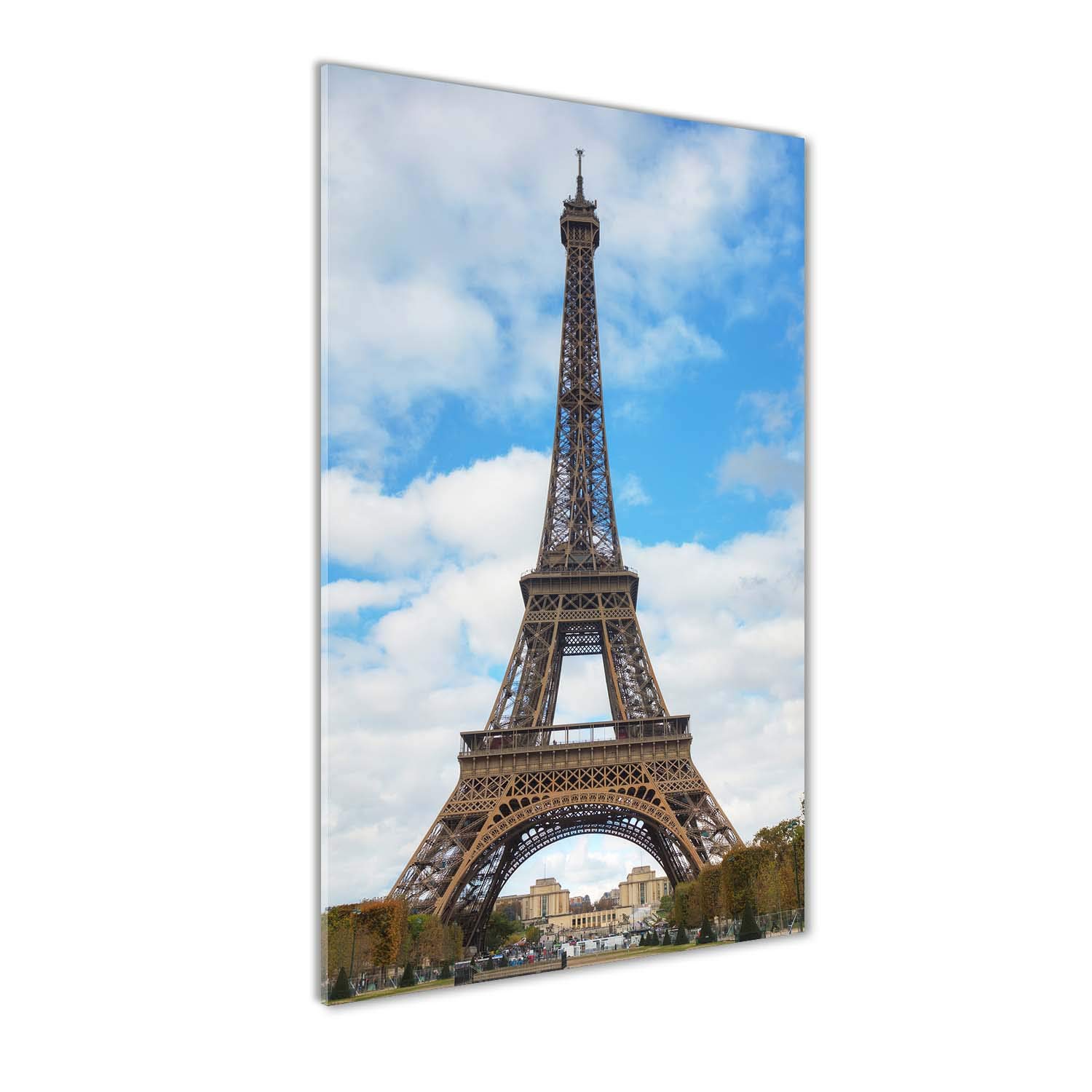 Tableau Tour Eiffel Paris en verre 60x120 cm panoramique bleu pour la cuisine