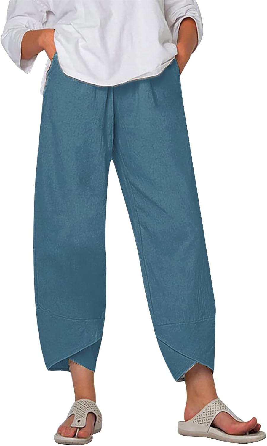 MARSVOVO Casual Pants for Women Fashion Split Hem Wide Leg Trousers Soft Elastic Waist Womens Cropped Pants with Pockets