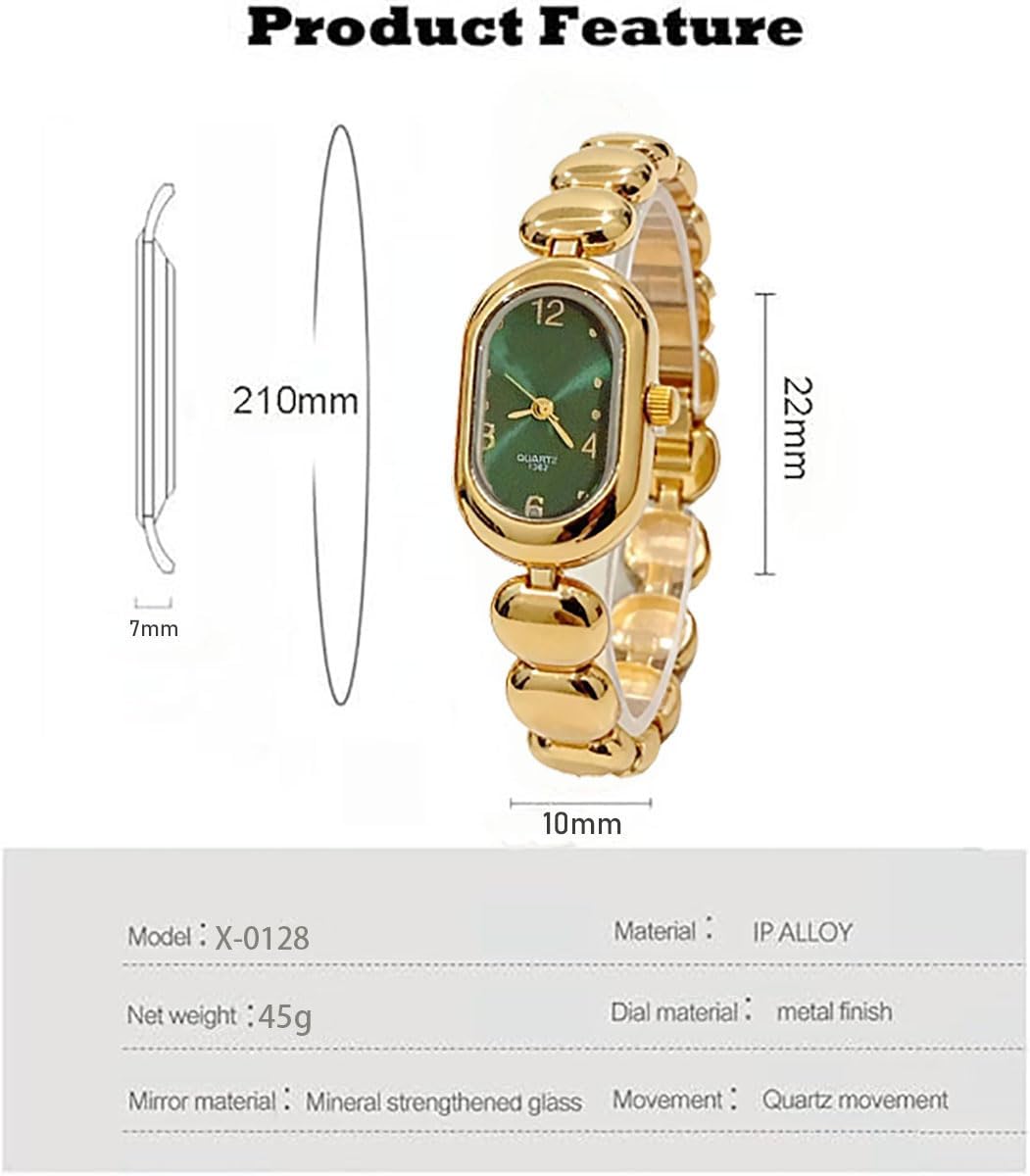 Gold Watches for Women with Small Vintage Beanie Bracelet Oval Dial Dress Watch Fashion Quartz Wrist Watch