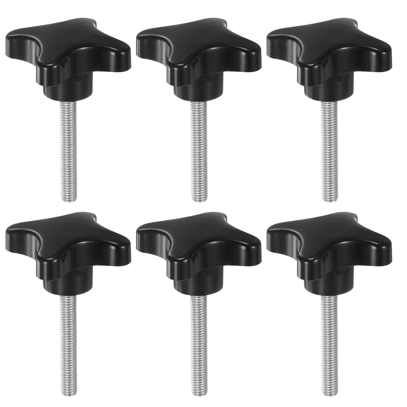 HARFINGTON 6pcs Star Clamping Knobs M8 x 50mm Metric Male Thread 60mm 4-Point Plastic Head Threaded Stud Knob Hand Tightening Thumb Screw Jig Handle,