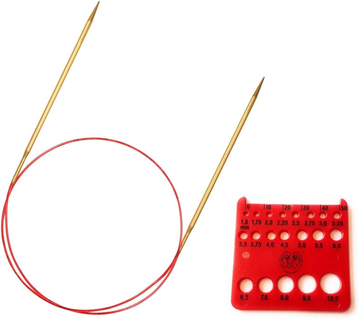 addi Lace Circular Knitting Needle Brass Tips with Red Cord