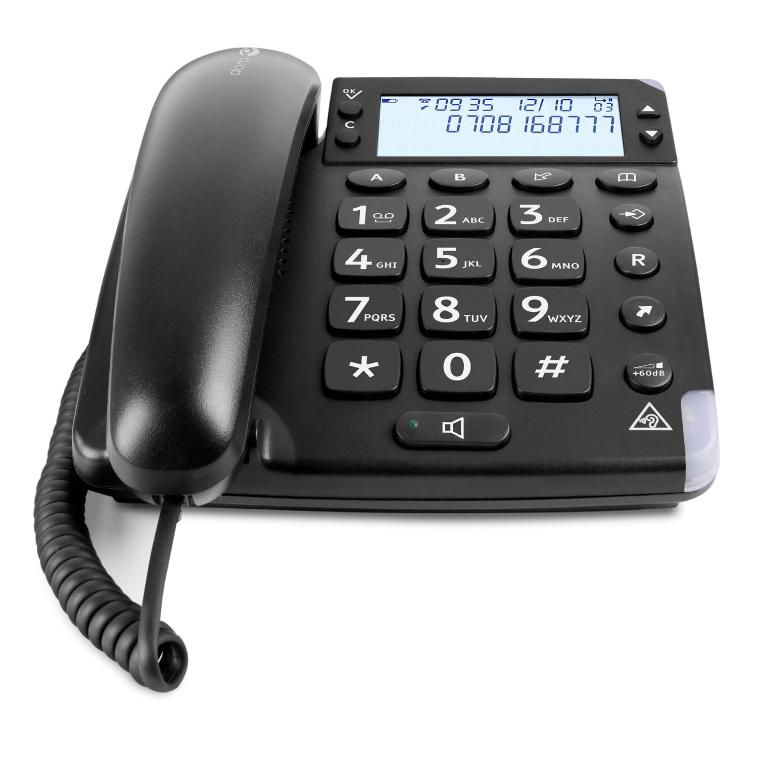 Doro Magna 4000 Téléphone Fixe Amplifié +60dB sur Le combiné, avec Touches espacées, Grand écran (Noir) [Version Française]