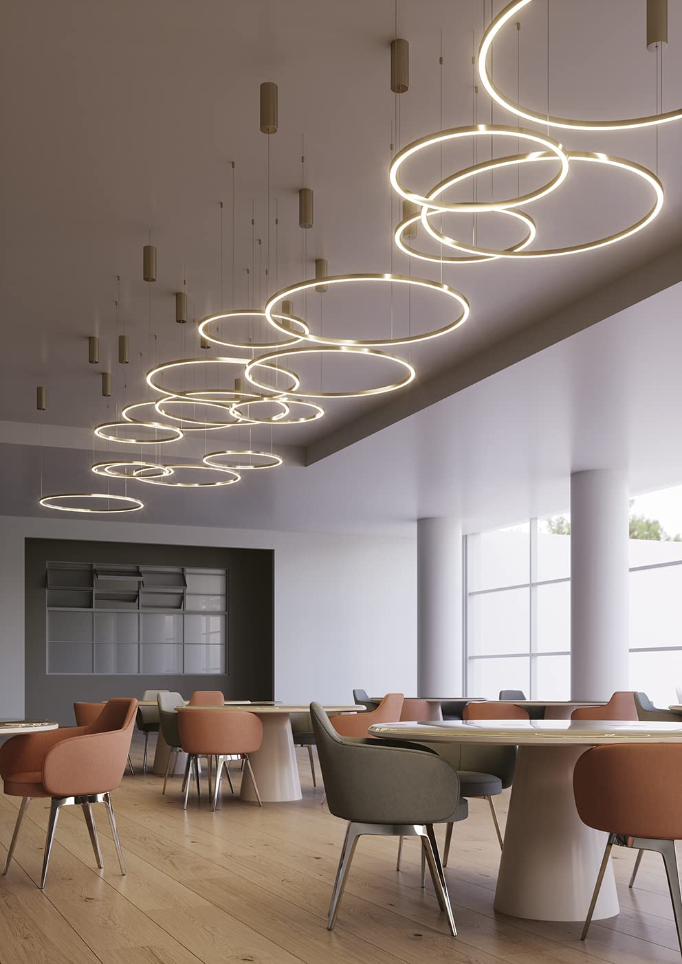 Suspension LED HOOP en aluminium or avec fonction CCT 80 cm.