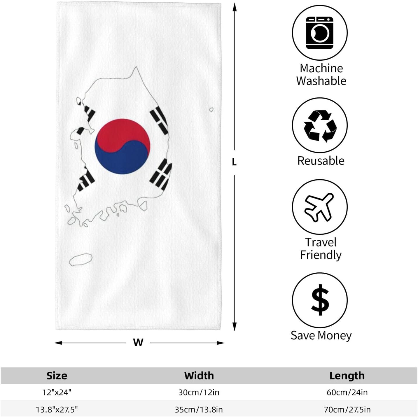 Republic of Korea Flag Map Print Hand Towels for Kitchen, Decorative Bathroom Towels Decor Farmhouse Cute for Men Women Gifts