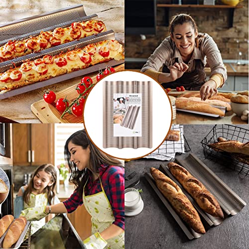 Baguette Pans For Baking 15" X 11", Carbon Steel 3 Loaf Nonstick Baguette Baking Tray For French & Italian Perforated French Bread Pan #TOP5