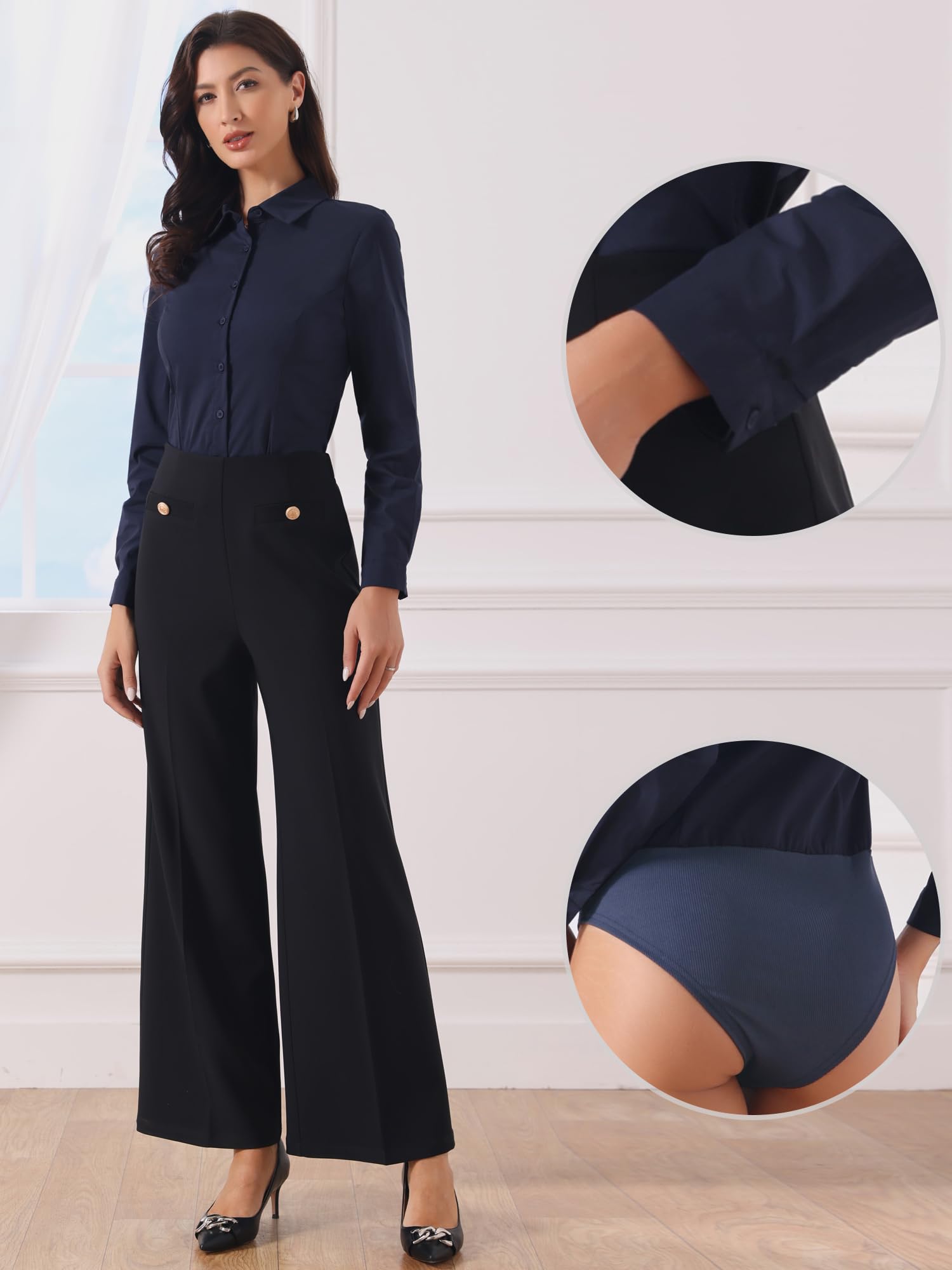 Allegra K Body Chemisier Boutonné Femmes Chemises Justaucorps à Manches Longues Body de Travail à Col Rabattu