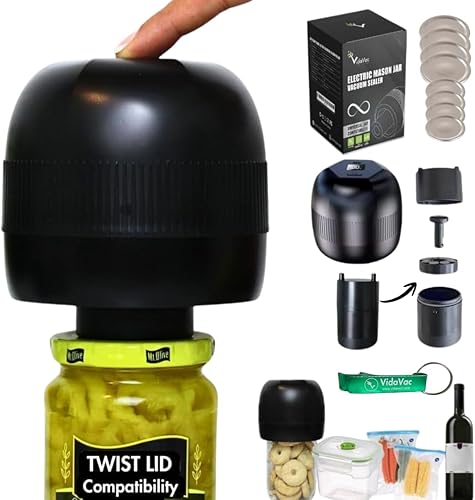 Sellador al vacío eléctrico multifuncional para tarros Mason  Sellador compacto y recargable para tarros Mason, tapas giratorias, botellas de vino,