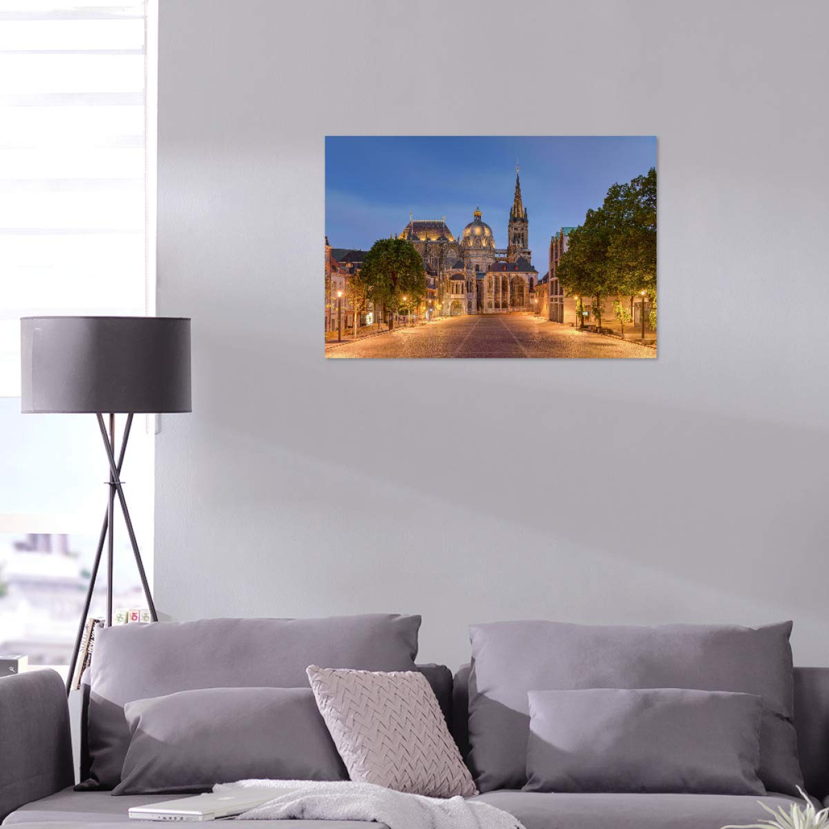 artboxONE Alu-Print 60x40 cm Aachener Dom am Abend von Künstler Michael Valjak